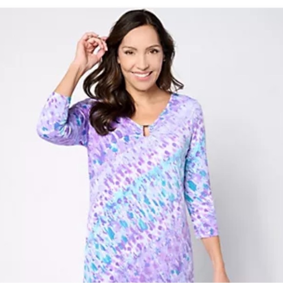 Susan Graver Tops - NWOT Susan Graver Liquid Knit Violet/Turquoise Patterned Sz L